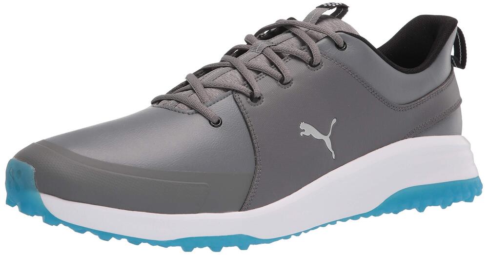 PUMA MENS GRIP FUSION PRO 3.0 GOLF SHOE, QUIET SHADE-PUMA SILVER-IBIZA BLUE, 10